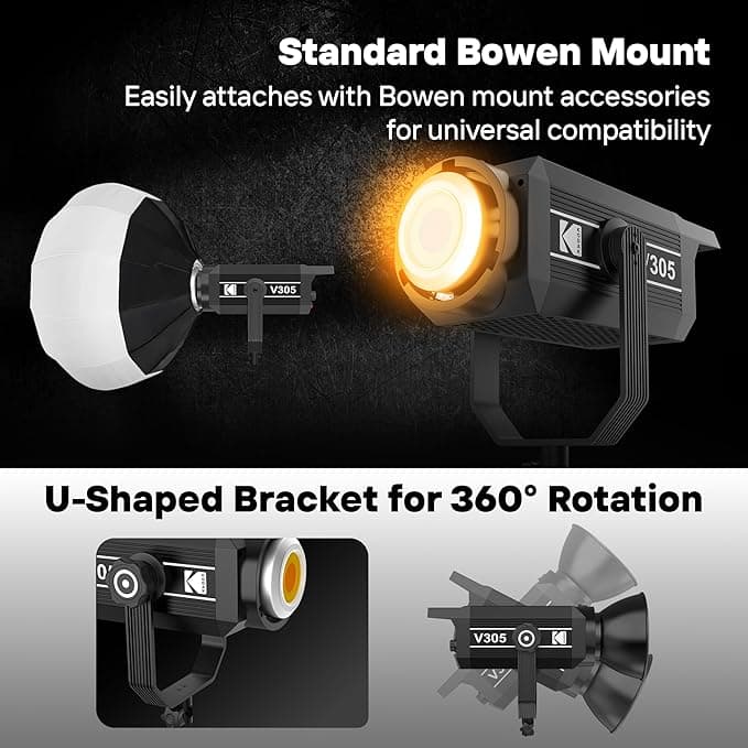 Kodak Video Light V305 with Reflector with Adjustable Color Temperature 2800K-6800K|High Brightness|Flexible Light Weight|CRI 96 with Lumen of 58000| Ideal for Shooting & Photography — image 1