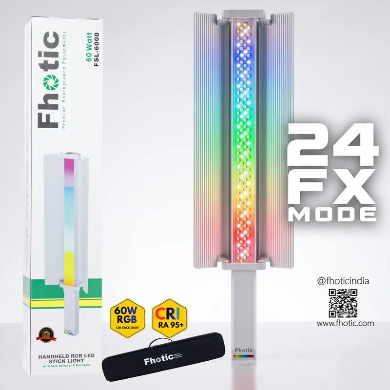 Fhotic FSL-6000 60W RGB Stick Light, 360° RGB Control, 2500K-9900K, 24 FX Modes, App Control, 5400mAh Battery — image 1